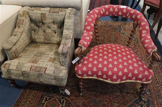 Two Victorian buttoned nursing chairs